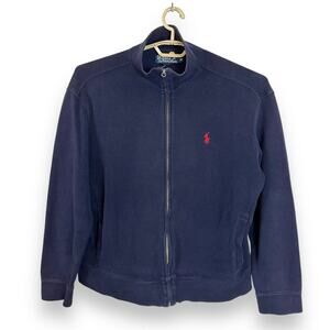 Vtg Polo Ralph Lauren Track Jacket Coat Sz M Blue Red Logo Pockets Cotton Preppy